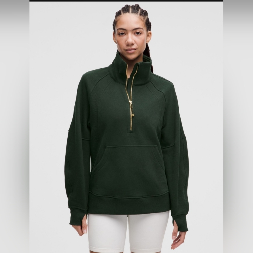 Lululemon Scuba Oversized Funnel Neck Half Zip Rainforest Green Gold Size M/L